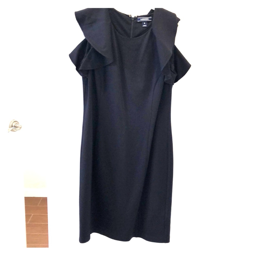 Lands End black dress flutter ruffle cap sleeves